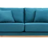 Canapé scandinave déhoussable 2 places en tissu bleu canard et bois clair OSLO