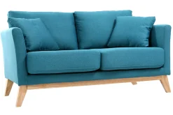 Canapé scandinave déhoussable 2 places en tissu bleu canard et bois clair OSLO