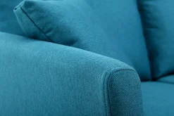 Canapé scandinave déhoussable 2 places en tissu bleu canard et bois clair OSLO
