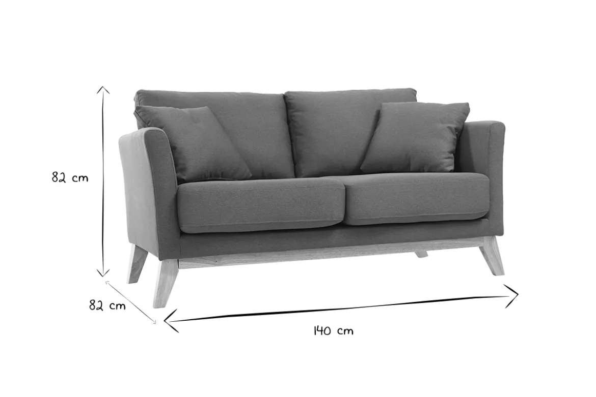 Canapé scandinave déhoussable 2 places en tissu bleu canard et bois clair OSLO