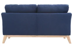 Canapé scandinave déhoussable 2 places en tissu bleu foncé et bois clair OSLO