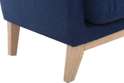 Canapé scandinave déhoussable 2 places en tissu bleu foncé et bois clair OSLO