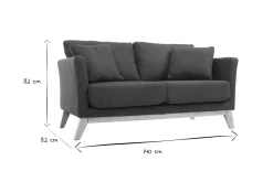 Canapé scandinave déhoussable 2 places en tissu bleu foncé et bois clair OSLO