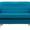 Canapé scandinave déhoussable 2 places en tissu bleu canard et bois clair YNOK