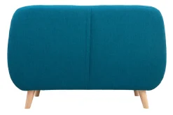 Canapé scandinave déhoussable 2 places en tissu bleu canard et bois clair YNOK