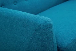 Canapé scandinave déhoussable 2 places en tissu bleu canard et bois clair YNOK