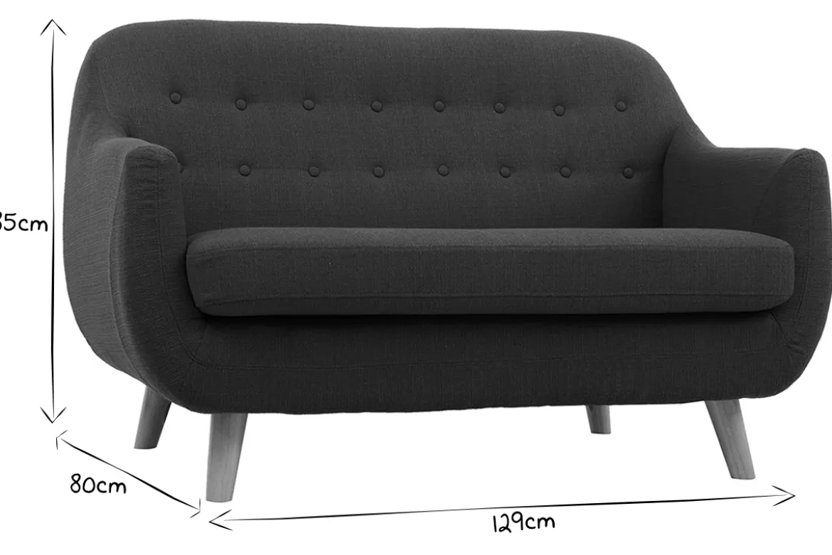 Canapé scandinave déhoussable 2 places en tissu bleu canard et bois clair YNOK