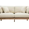 Canapé scandinave déhoussable 3 places en tissu blanc crème et bois clair KYO