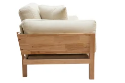 Canapé scandinave déhoussable 3 places en tissu blanc crème et bois clair KYO
