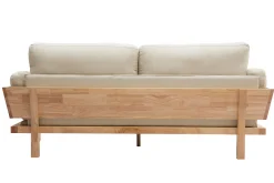 Canapé scandinave déhoussable 3 places en tissu blanc crème et bois clair KYO