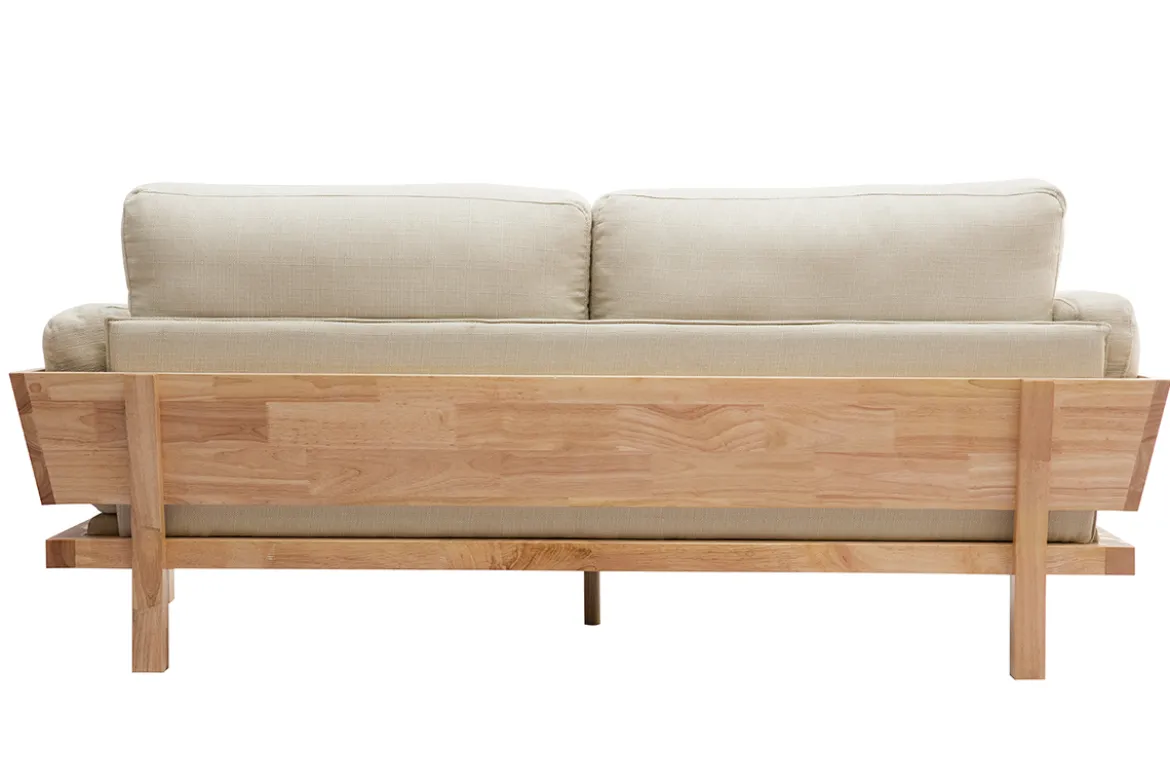 Canapé scandinave déhoussable 3 places en tissu blanc crème et bois clair KYO