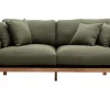 Canapé scandinave déhoussable 3 places en tissu vert kaki et bois clair KYO
