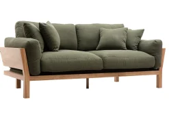 Canapé scandinave déhoussable 3 places en tissu vert kaki et bois clair KYO