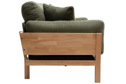 Canapé scandinave déhoussable 3 places en tissu vert kaki et bois clair KYO