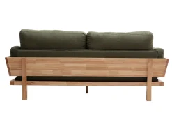 Canapé scandinave déhoussable 3 places en tissu vert kaki et bois clair KYO