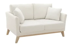 Canapé scandinave déhoussable 2 places en tissu effet laine bouclée blanc cassé et bois clair OSLO