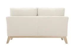 Canapé scandinave déhoussable 2 places en tissu effet laine bouclée blanc cassé et bois clair OSLO
