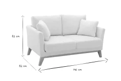 Canapé scandinave déhoussable 2 places en tissu effet laine bouclée blanc cassé et bois clair OSLO