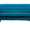 Canapé scandinave déhoussable 3 places en tissu bleu canard et bois clair YNOK