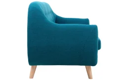 Canapé scandinave déhoussable 3 places en tissu bleu canard et bois clair YNOK