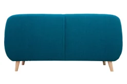 Canapé scandinave déhoussable 3 places en tissu bleu canard et bois clair YNOK