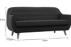 Canapé scandinave déhoussable 3 places en tissu bleu canard et bois clair YNOK