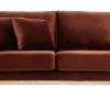 Canapé scandinave déhoussable 2 places en tissu velours rouge tomette et bois clair OSLO