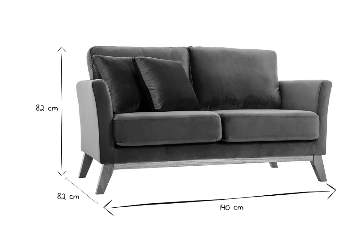 Canapé scandinave déhoussable 2 places en tissu velours rouge tomette et bois clair OSLO