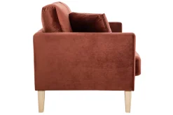 Canapé scandinave déhoussable 2 places en tissu velours rouge tomette et bois clair OSLO
