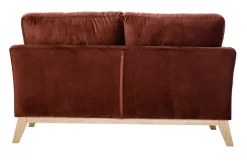 Canapé scandinave déhoussable 2 places en tissu velours rouge tomette et bois clair OSLO