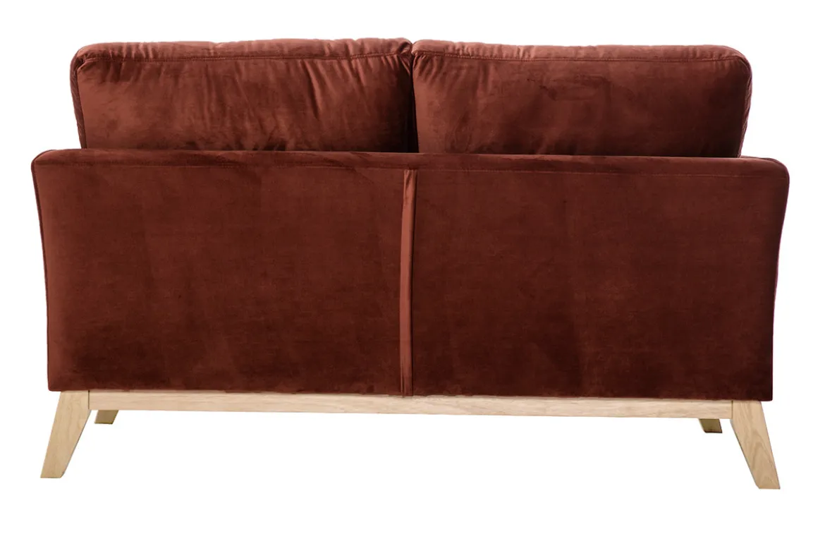 Canapé scandinave déhoussable 2 places en tissu velours rouge tomette et bois clair OSLO
