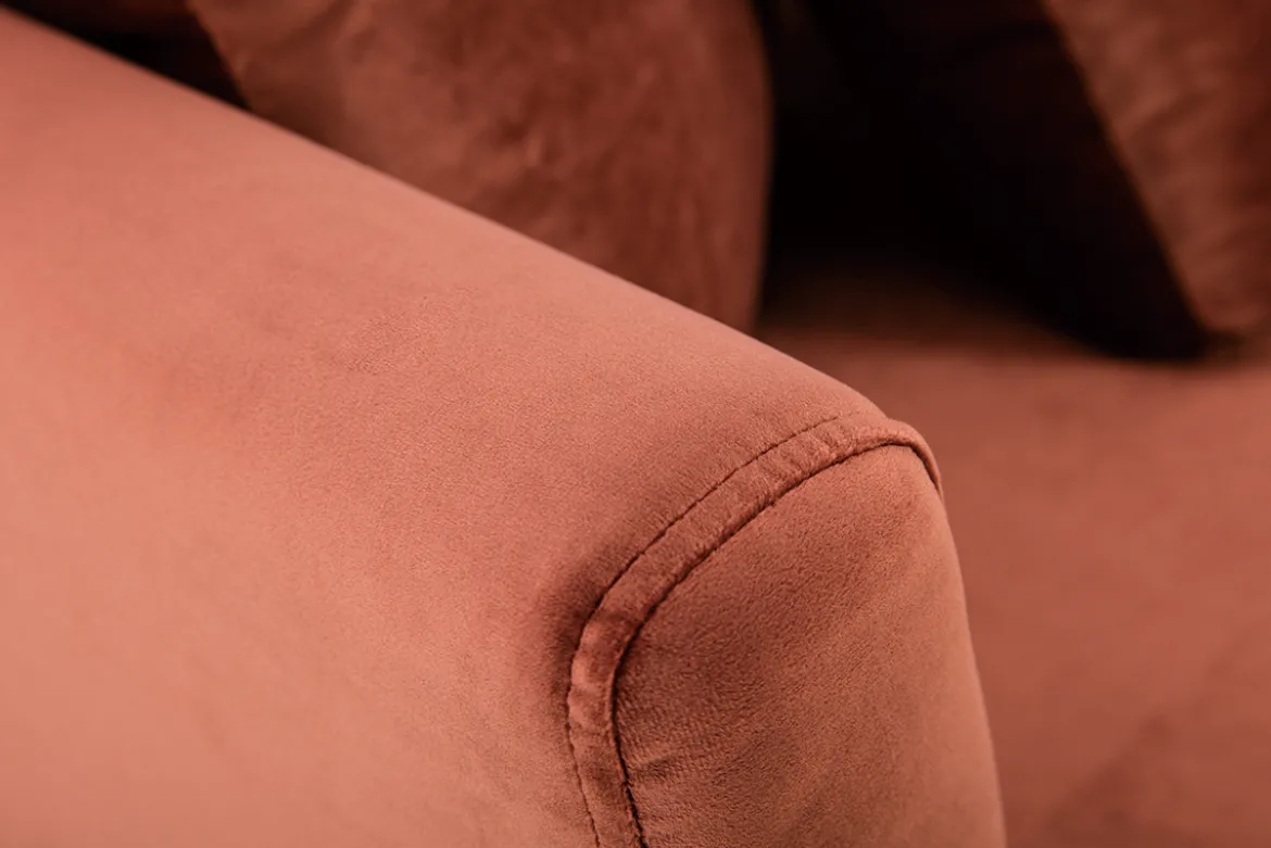 Canapé scandinave déhoussable 2 places en tissu velours rouge tomette et bois clair OSLO