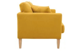 Canapé scandinave déhoussable 2 places en tissu effet velours jaune moutarde et bois clair OSLO