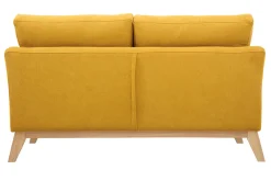 Canapé scandinave déhoussable 2 places en tissu effet velours jaune moutarde et bois clair OSLO