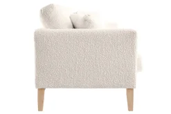 Canapé scandinave déhoussable 3 places en tissu effet laine bouclée blanc cassé et bois clair OSLO