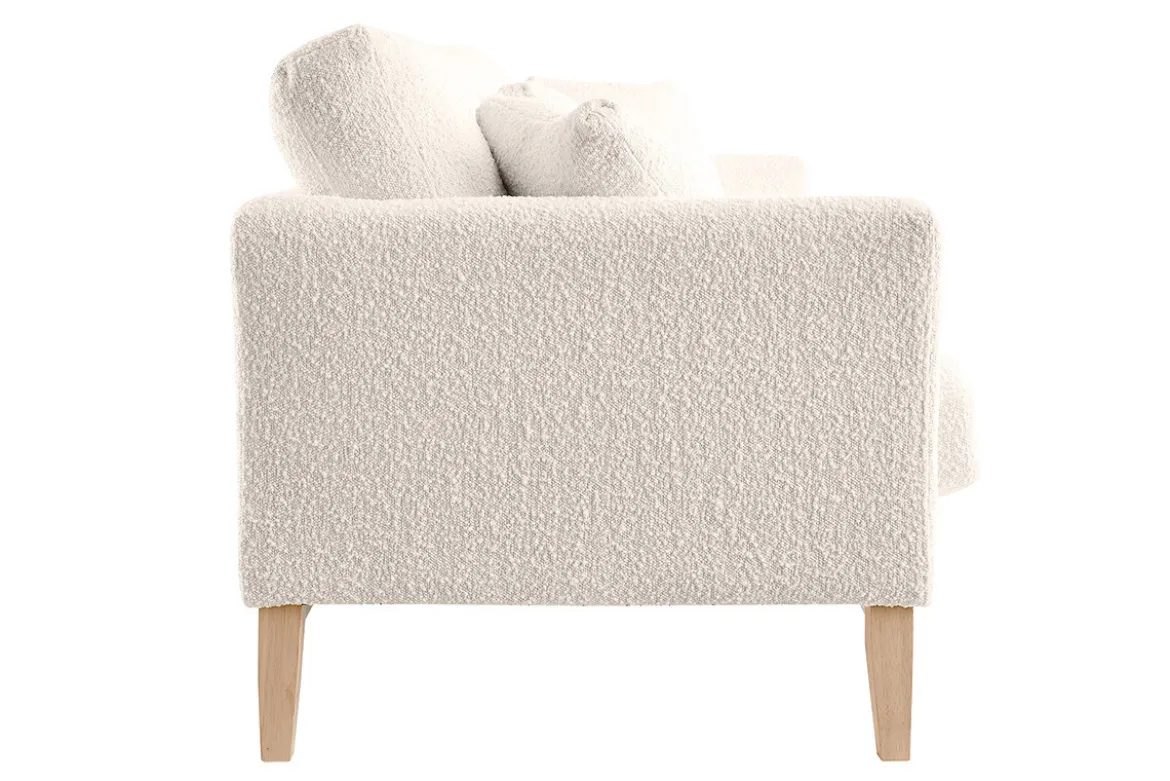 Canapé scandinave déhoussable 3 places en tissu effet laine bouclée blanc cassé et bois clair OSLO