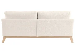 Canapé scandinave déhoussable 3 places en tissu effet laine bouclée blanc cassé et bois clair OSLO