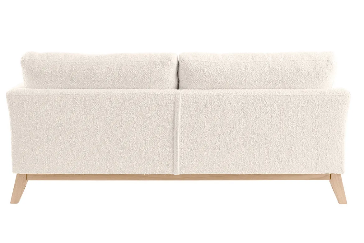 Canapé scandinave déhoussable 3 places en tissu effet laine bouclée blanc cassé et bois clair OSLO