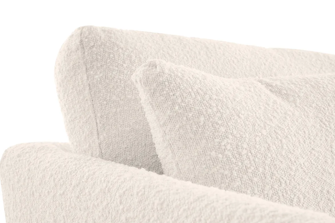 Canapé scandinave déhoussable 3 places en tissu effet laine bouclée blanc cassé et bois clair OSLO
