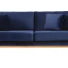 Canapé scandinave déhoussable 3 places en tissu velours bleu nuit et bois clair OSLO