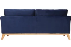 Canapé scandinave déhoussable 3 places en tissu velours bleu nuit et bois clair OSLO