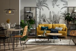 Canapé scandinave déhoussable 3 places en tissu velours bleu nuit et bois clair OSLO