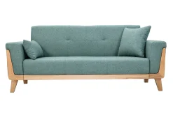 Canapé scandinave 3 places en tissu vert de gris et bois clair FJORD
