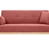 Canapé scandinave 3 places en tissu effet velours texturé terracotta et bois clair FJORD