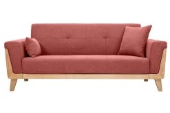 Canapé scandinave 3 places en tissu effet velours texturé terracotta et bois clair FJORD