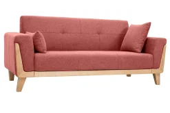 Canapé scandinave 3 places en tissu effet velours texturé terracotta et bois clair FJORD