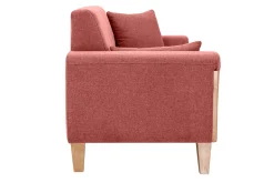 Canapé scandinave 3 places en tissu effet velours texturé terracotta et bois clair FJORD