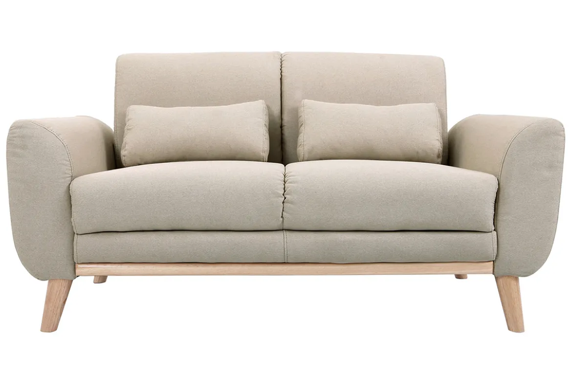 Canapé scandinave 2 places en tissu beige et bois clair EKTOR