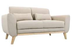 Canapé scandinave 2 places en tissu beige et bois clair EKTOR