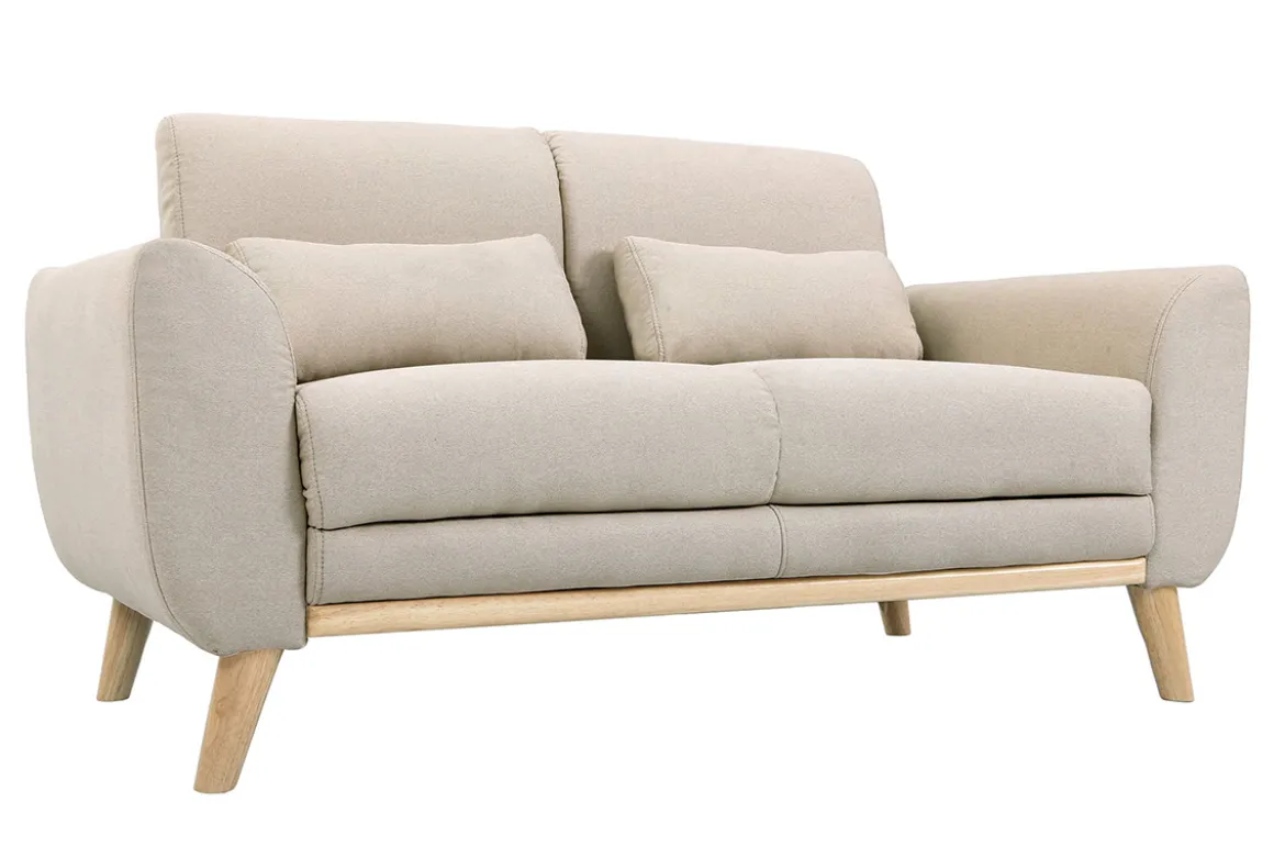 Canapé scandinave 2 places en tissu beige et bois clair EKTOR